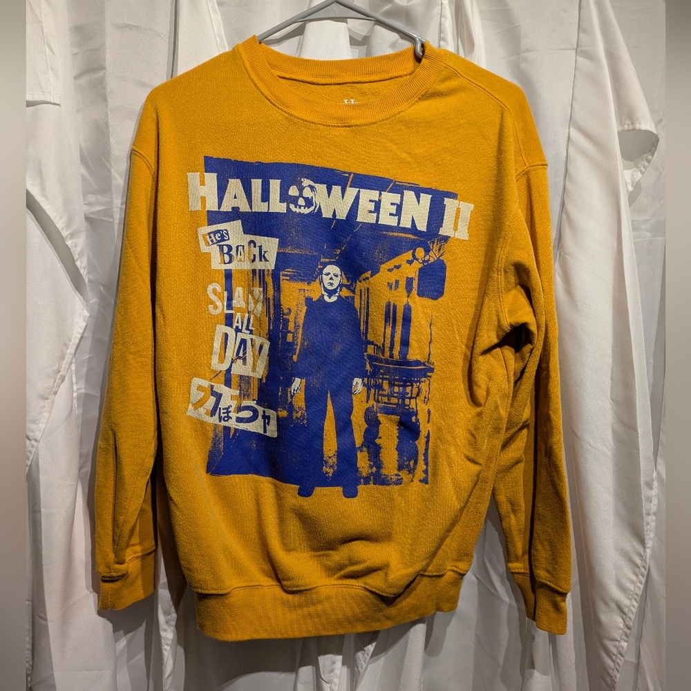 B2 Halloween II Graphic Women's Sweater - Mustard Yellow Sz Small